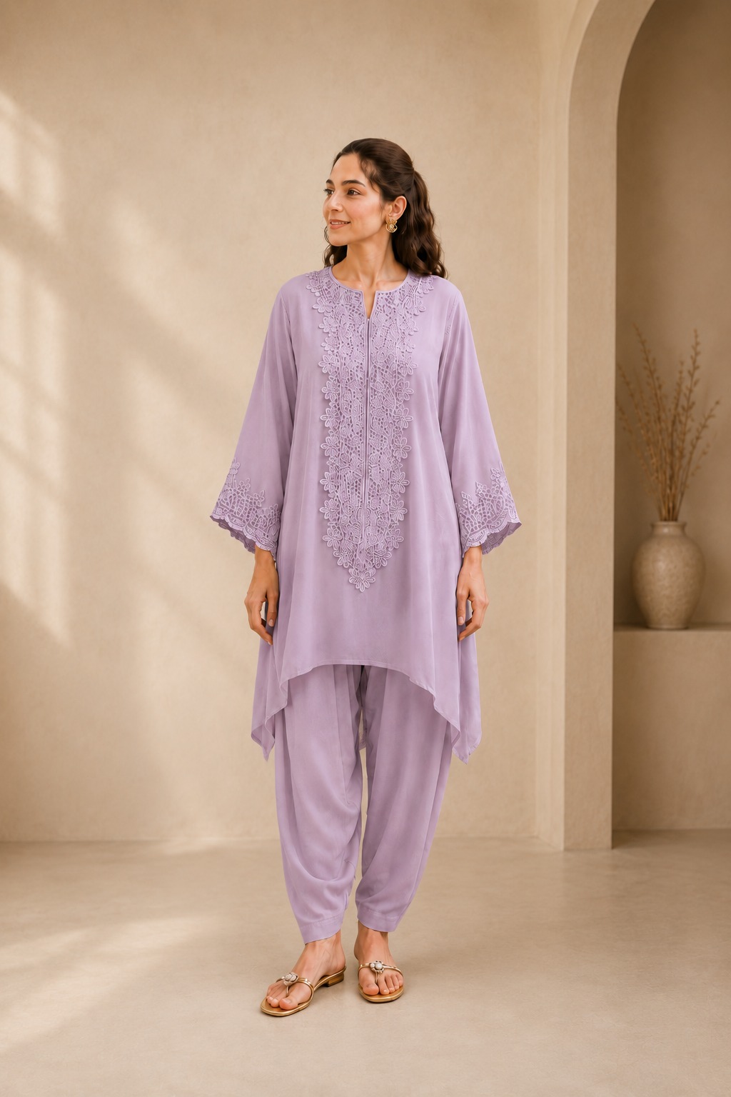 Chiffon Shirt & Viscose Shalwar — Lilac Dew